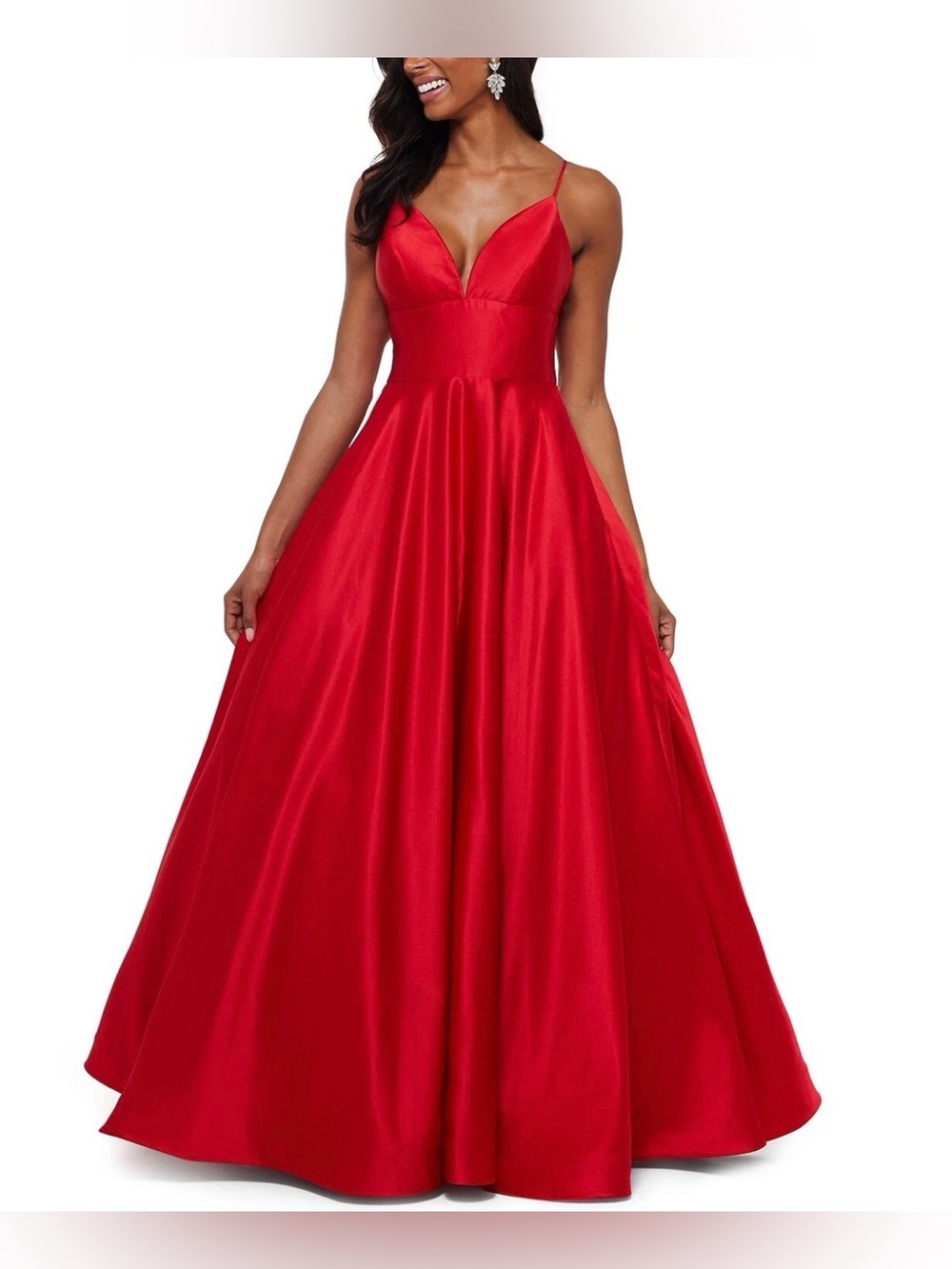 Betsy & Adam Red Satin V-Neck Gown Dress Size 10 Spaghetti Strap Prom Formal